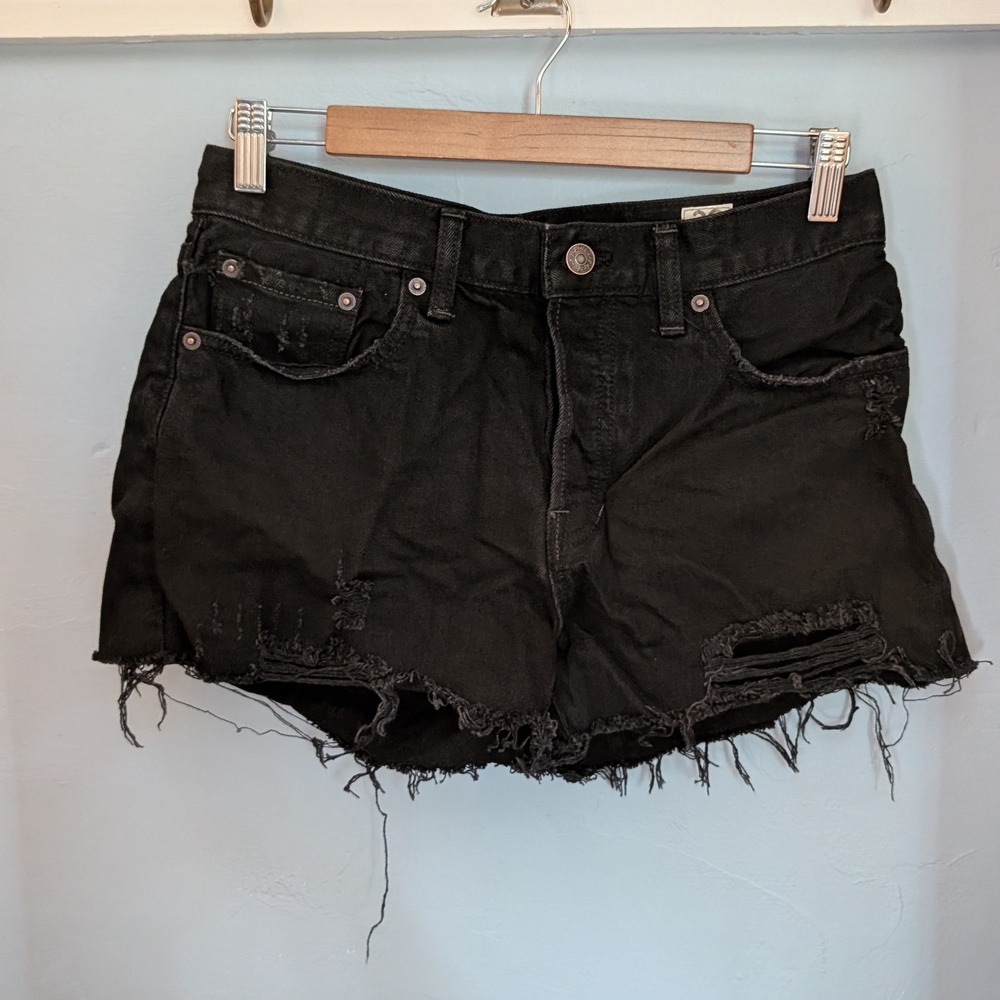 🌙🫰🏼 Free People Black Frayed Weathered Jean Shorts
